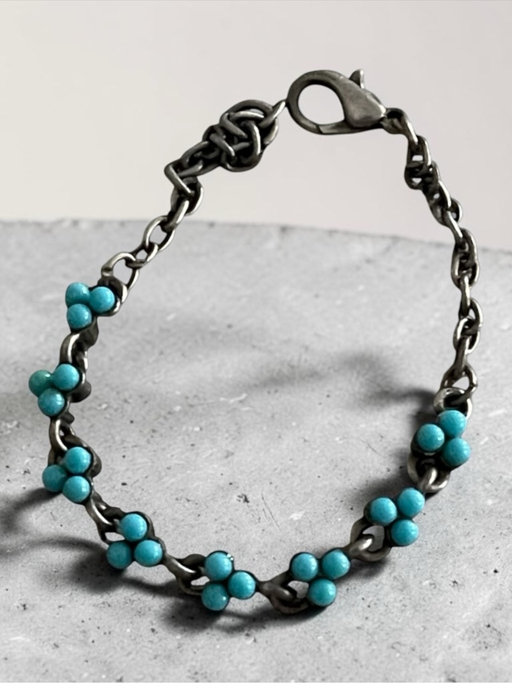 Turquoise Bead Floral Chain Bracelet - Women Jewelry - Picture 2 of 7